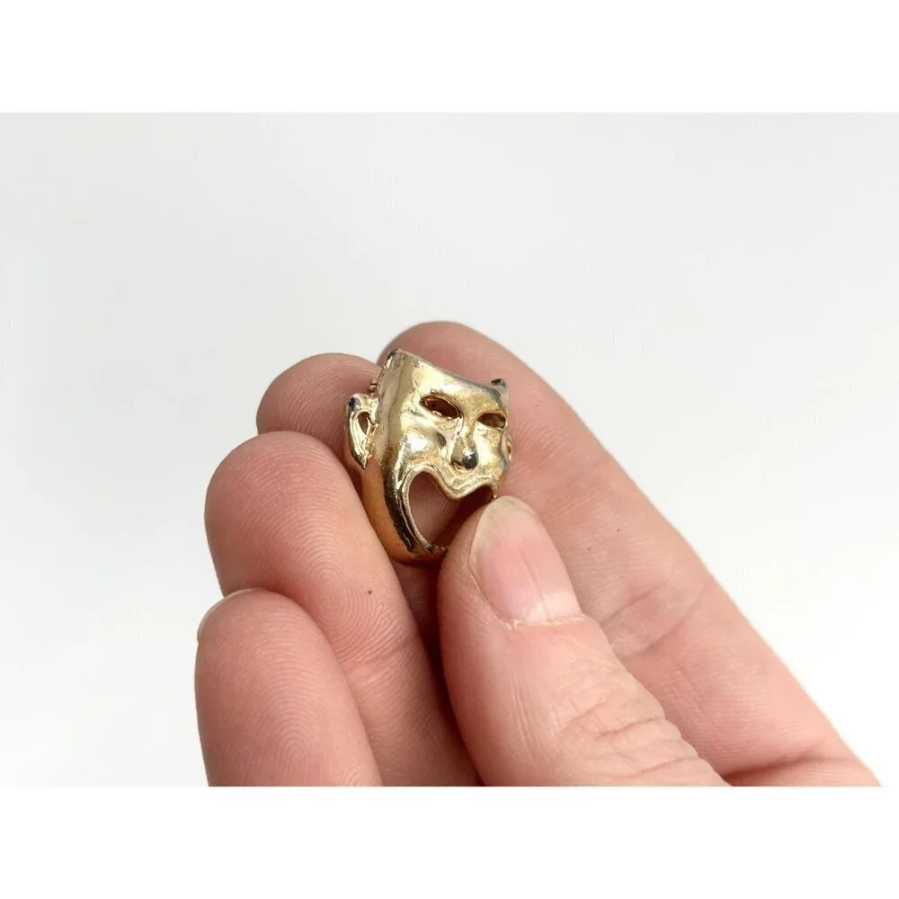 Happy Mask Gold Toned Vintage Costume Jewelry Brooch | Lapel Pin